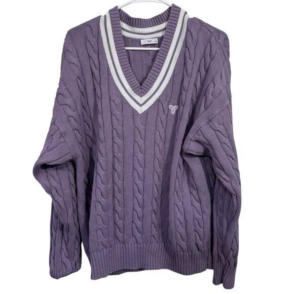 Aritzia TNA Clay Purple Cable Knit V-Neck Sweater - Picture 1 of 6